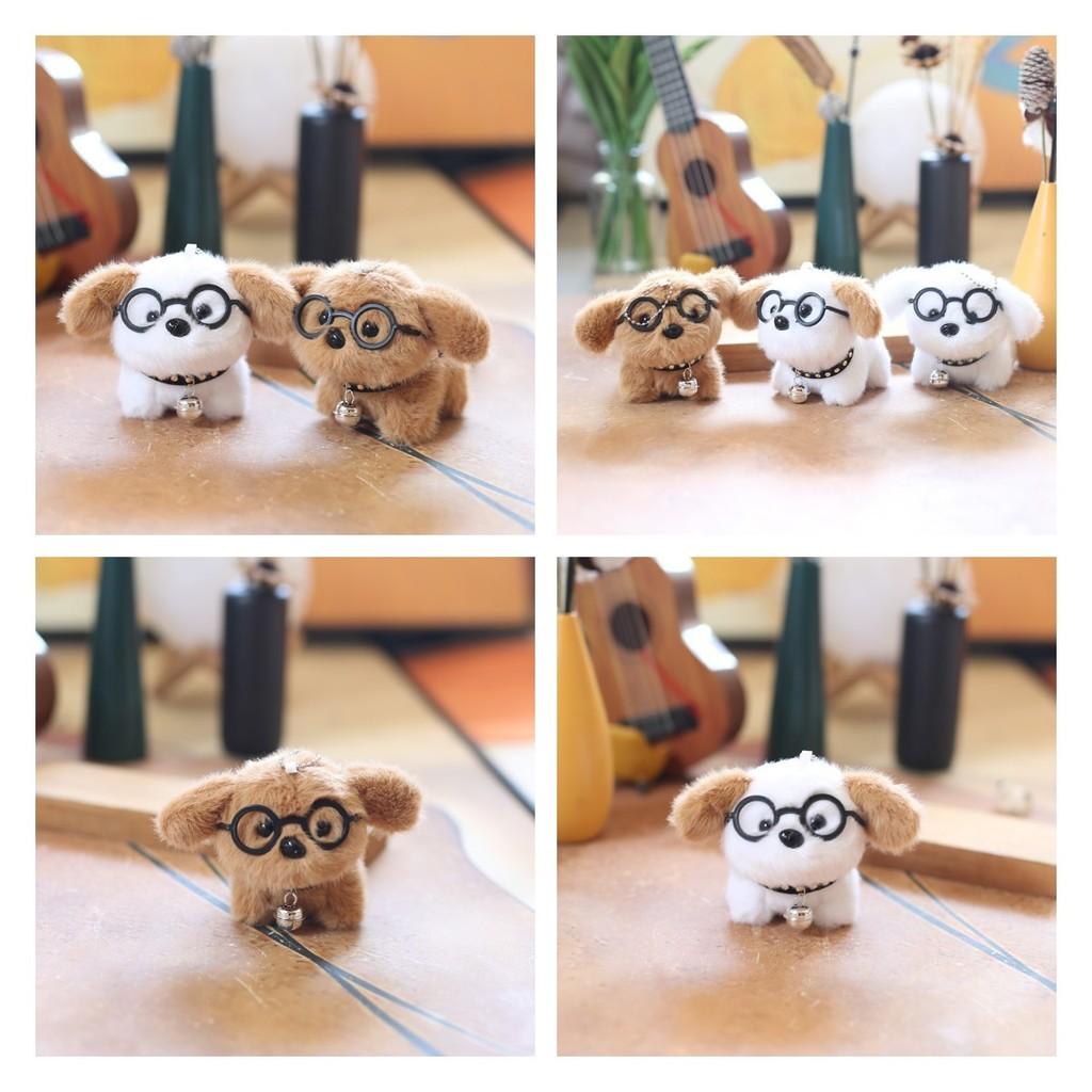 Adorable Plush Eyeglasses Dog Keychain Cute Cartoon Animal Bag Charm Stuffed Doll