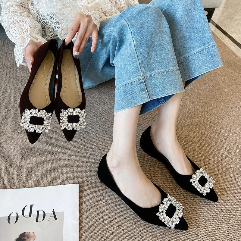 W1022-90 women's buckle rhinestone shoes design sense pointed French small fragrance fashion celebrity niche 2025 new