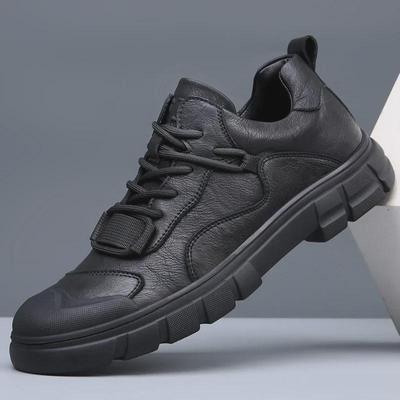 Spring 2025 Men's Genuine Leather Breathable Casual Sneakers - Trendy Outdoor Hiking Shoes