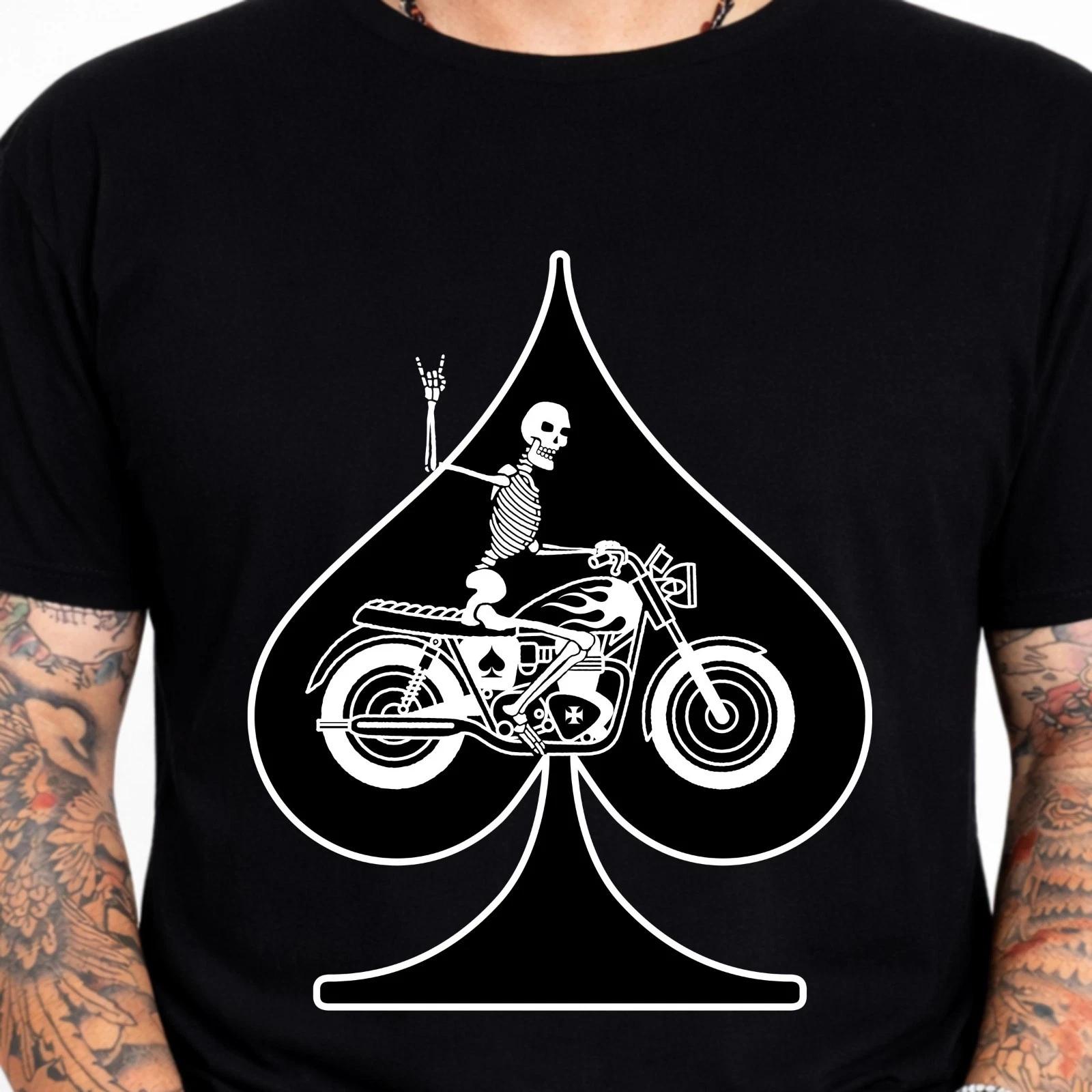 Skeleton Biker Spade Graphic T-Shirt Skull Motorcycle Rider Tee Ace Gothic XXXXL