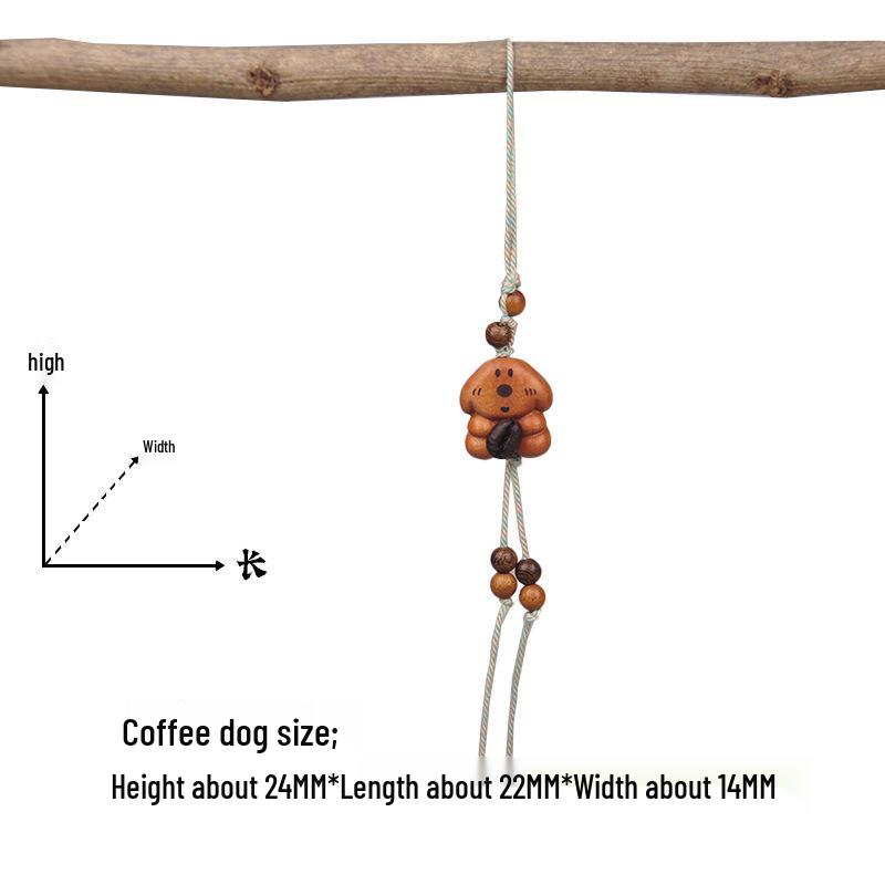 Peach Wood Coffee Bean Teddy Bear Heart Handbag Charm Pendant Keychain