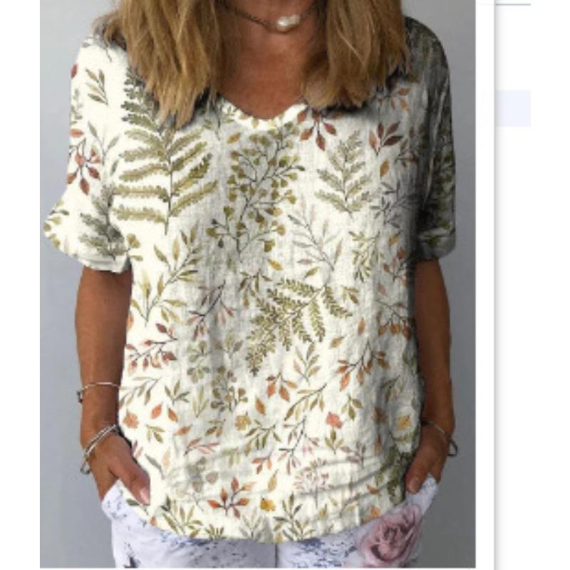 Summer Casual V-Neck Rainbow Printed Short Sleeve Women's T-Shirt Top