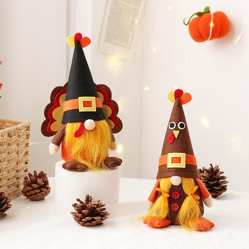 Halloween Decorations - Cute Wind-up Turkey Faceless Old Man Figurines for Party Decorations - Thanksgiving Party Doll Ornaments