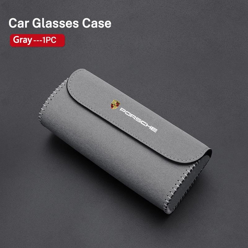 Zamszowe Pudełko na Okulary Samochodowe Etui na Okulary do Osłony Przeciwsłonecznej Schowek Klipsy Do Porsche Cayenne Panamera Macan 911 718 Cayman Taycan Boxster