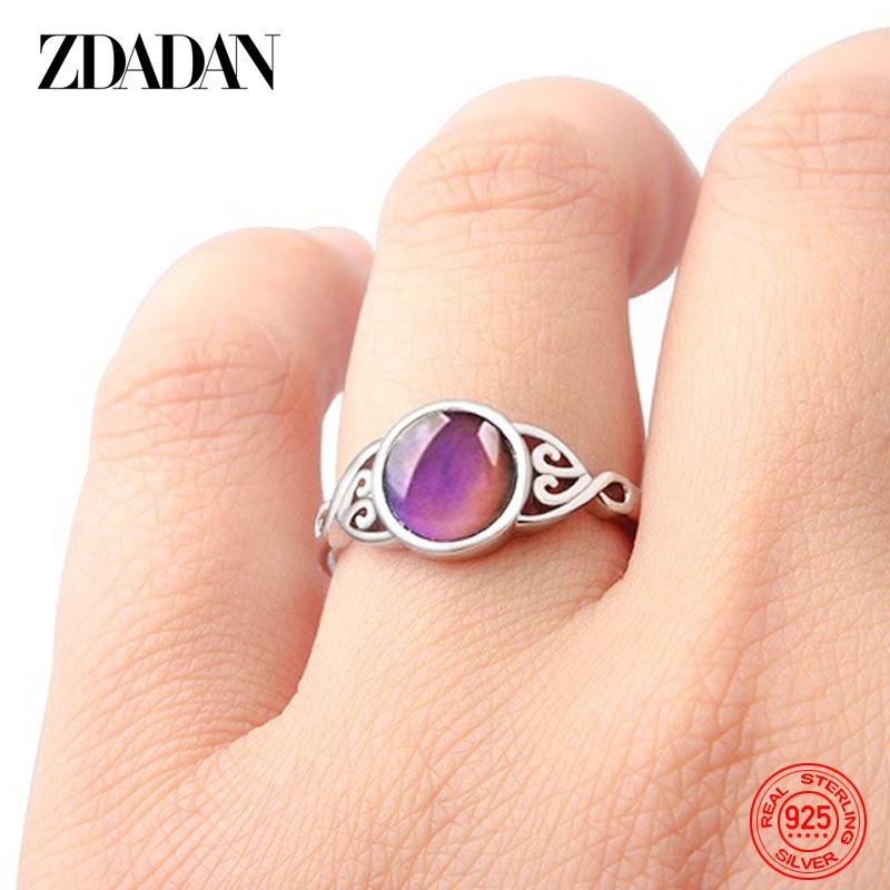 925 Silver Oval Mood Temperature Change Ring for Women Charm Wedding Party Jewelry Gifts