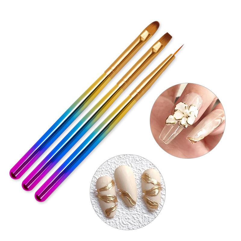 3 Pcs Nail Brush Acrylic Pen Carving Art Tips Painting Poly Nail Gel Tool Liner UV Gel Manicure Accessories Tool Set