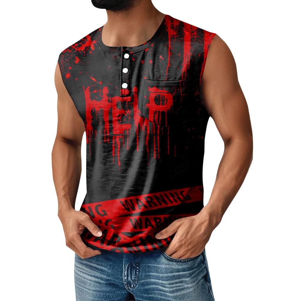 Men's Halloween Printed Sports Button Pocket Sleeveless Vest