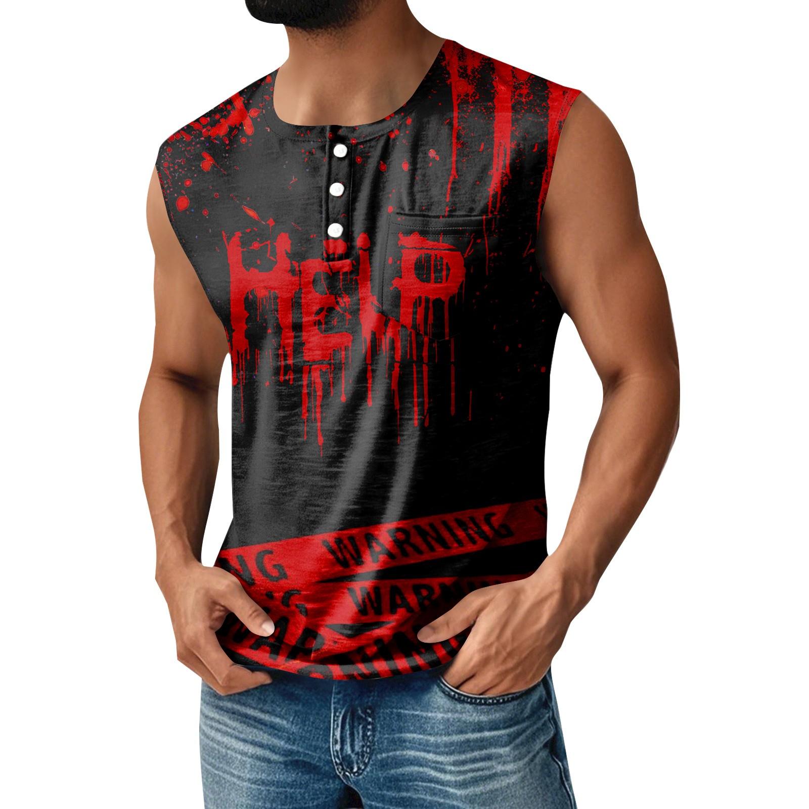 

Men s Halloween Printed Sports Button Pocket Sleeveless Vest M