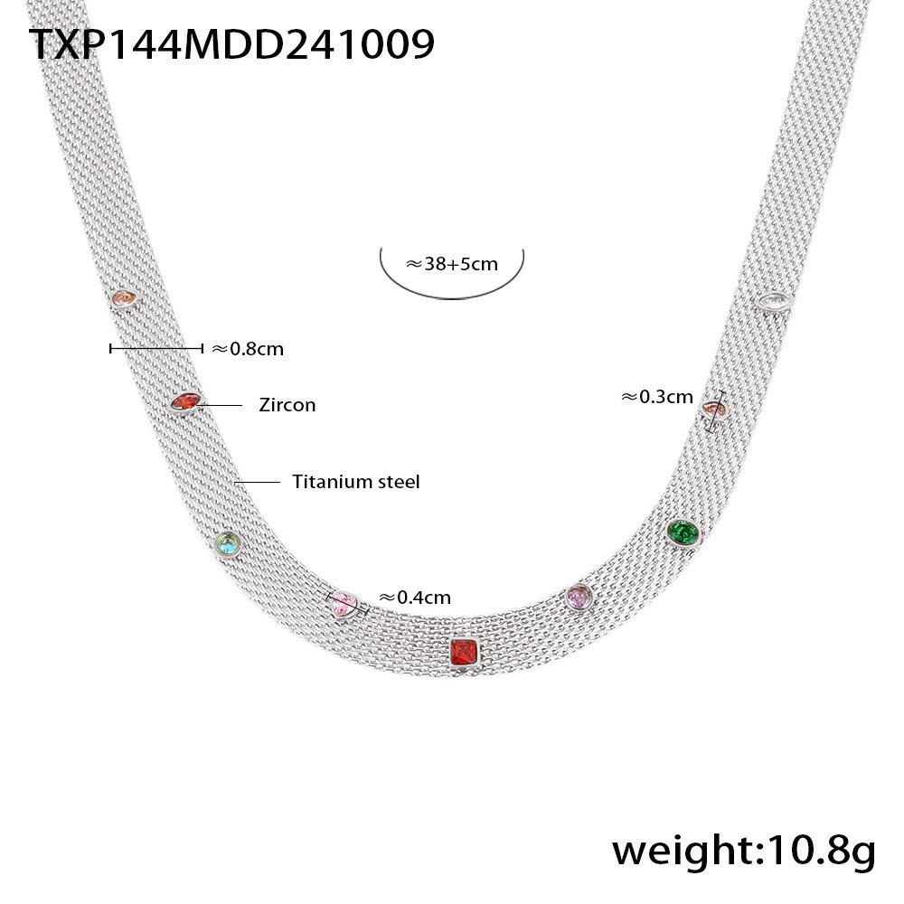 Trendy INS Style Chain Ribbon Set Geometric Multi-Color Zircon Titanium Steel PVD Coated Necklace Bracelet Stainless Steel