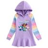 Spring & Autumn Ruffle Cartoon Rainbow Hooded Long Sleeve Princess Dress for Girls