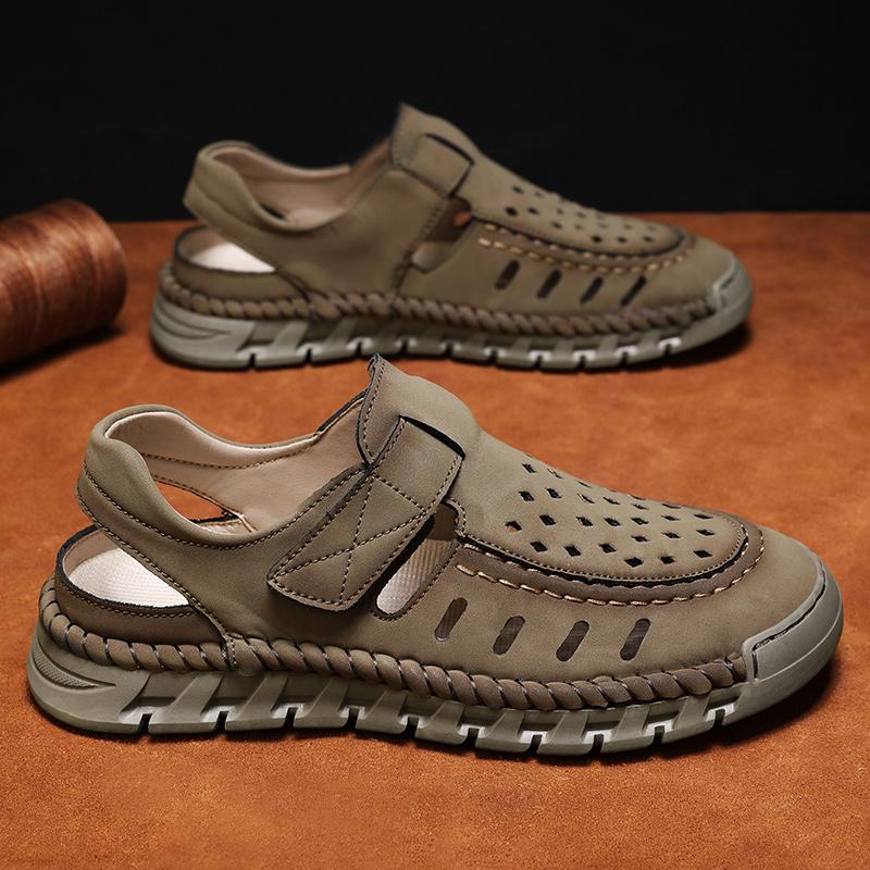 Fashion Men's Leather Sandals Leather Summer Breathable Casual Beach Shoes Man Outdoor Walking Sports Shoes Non Slip Hand Made Sandalias