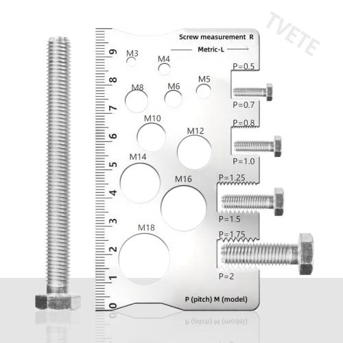 TVETE Screw Measuring Ruler, Bolt Thread Checker, Stainless Steel, Accurate Measurement, Pitch Caliper, Measuring Tool for Bolts, Nuts, and Screws, Co