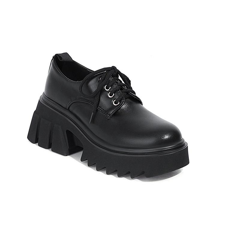 

Новые маленькие кожаные туфли в стиле Британской академии для женщин; модные одинарные туфли на толстой подошве с большим увеличением и круглым носком на шнуровке 36