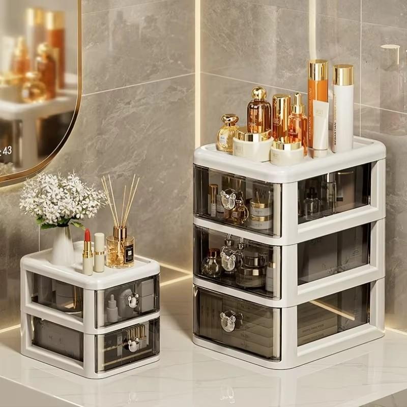 Cartoon Multi-Layer Desktop Organizer Tabletop Storage Box with Dustproof Drawer for Office Desk Stationery Cosmetic Storage