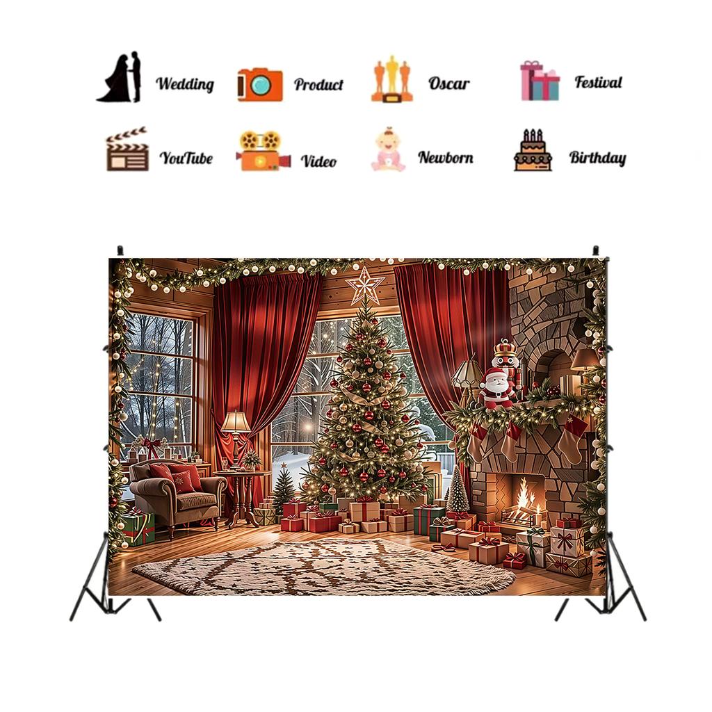 1Pc Christmas Decoration Tapestry, Home Decoration Christmas Tree, Window And Forest, New Year Photography Background Tapestry,