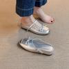 Sheepskin Version~ French Bow Silver Cool Single Shoes Women's 2025 Summer New Heightening Bag Head Half Slippers Outer Wear