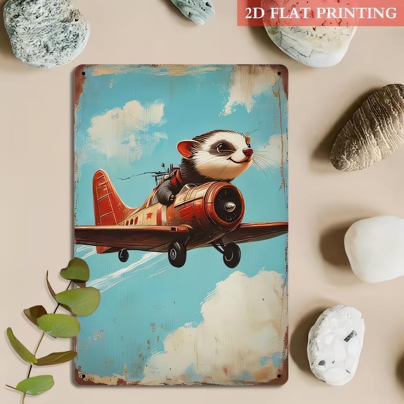 Tin Sign Printing Vintage Cat Pilot Airplane Metal Wall Plaque Funny Retro Poster for Garage Bar Cafe Home Decor Rustic Weath