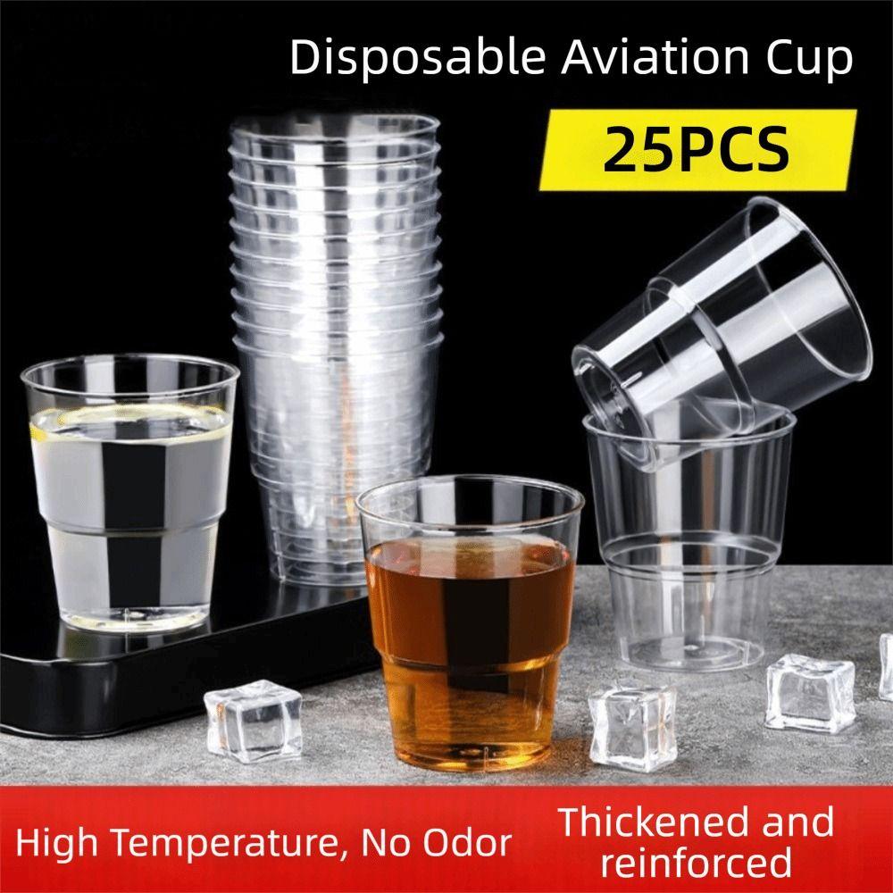 25pcs Household Round Disposable Cups Reusable Thickened Disposable Dessert Cups Party Supplies Plastic Transparent Cup