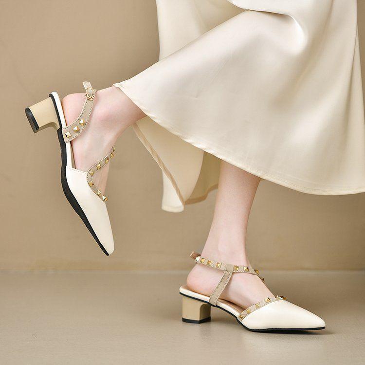 Fashion Mid-heel Toe Professional High Heels New French Spike Pointed Toe Niche Fashion Sandals for Summer 2025