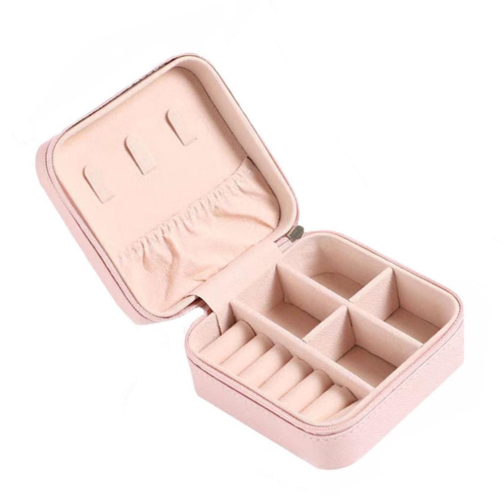 Boîte à Bijoux Portable Grilles Multiples Légère Mini Boîte à Bijoux de Voyage avec Fermeture Éclair pour Maison Voyage d'Affaires Rose