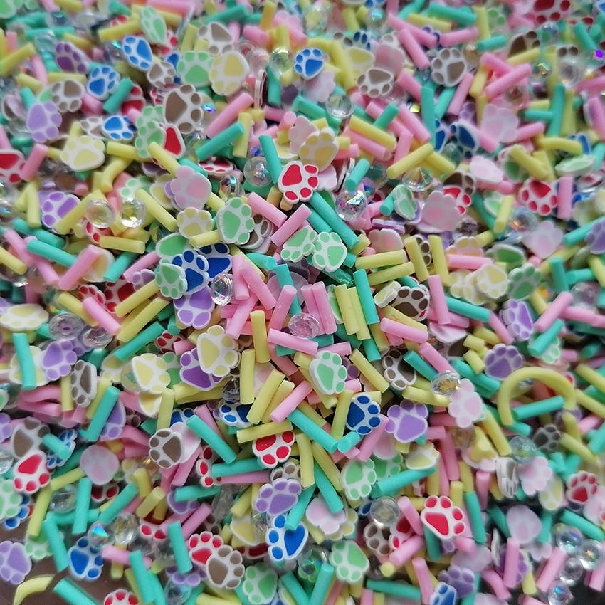 1KG DIY Craft Slime Filler Animal Polymer Clay Slices Cat Claw Pad Bear Paw Acrylic Rhinestone Mixture Polymer Clay Sprinkles