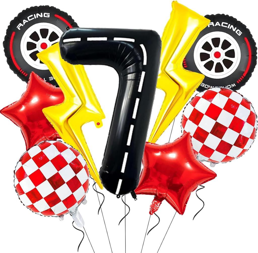 9 Pcs/set Lightning Racing Car Balloons Birthday Decoration Boy's Birthday Stripe Number Racing Party Decoration Inflatable Toys