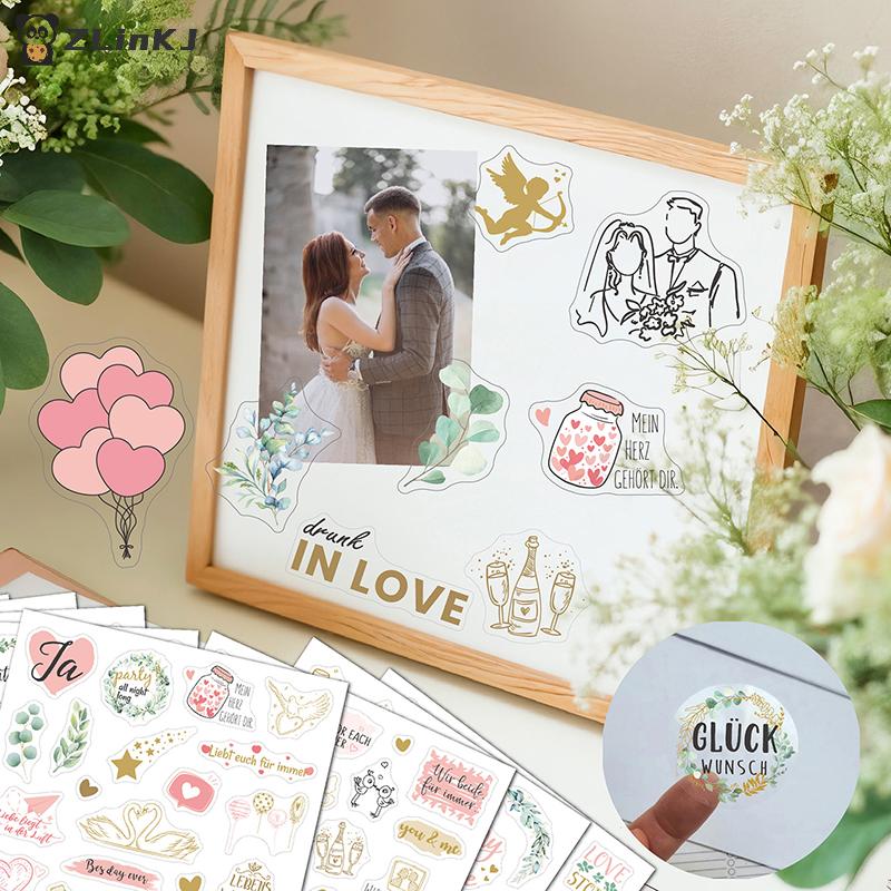 230 pezzi 8 Fogli Tema Matrimonio Scrapbooking Fai da te Adesivi Decorazioni Trasparenti Per Libro degli Ospiti Diario Personale Adesivi per Arti e Mestieri