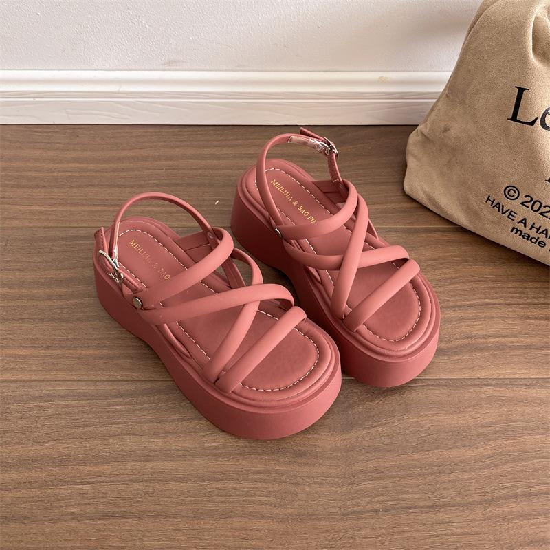 

Женские летние новые универсальные сандалии на платформе, сандалии с ремешком-пряжкой на одном слове, увеличивающие рост, с перекрестными ремешками 40 розовый
