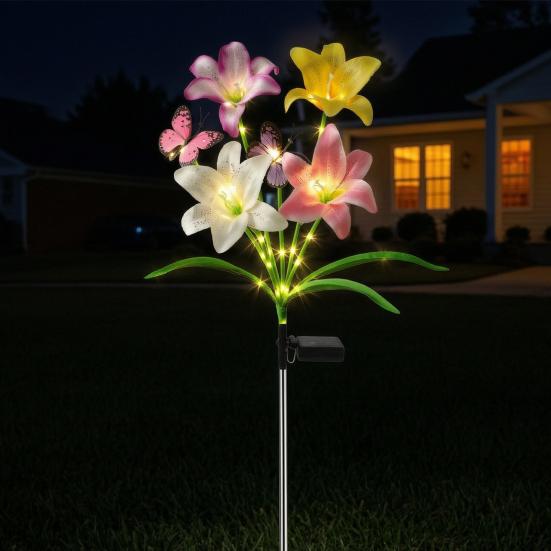 Solar Lily Flower Light, Outdoor Waterproof LED Artificial Flower Garden Stake Lamp, Color Changing Light for Lawn Pathway Patio Decor
