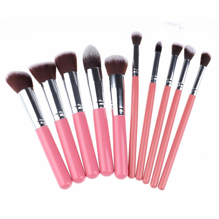 

10Pcs Makeup Brush Set Foundation Blending Premium Synthetic Blush Eye Face Brushes Makeup Tool Silver Color Pink