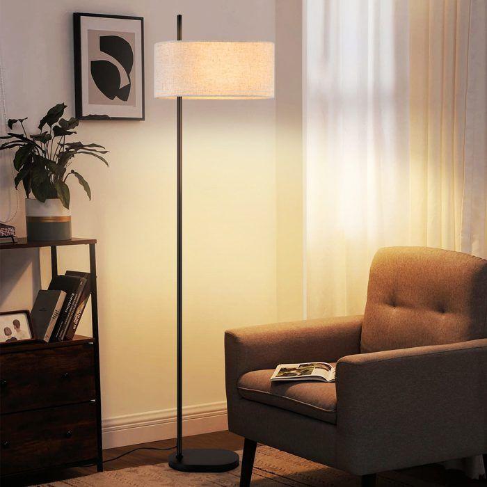 Lampadaire - NETTLIFE - 154 cm - Noir - Abat-jour tissu - Culot E27
