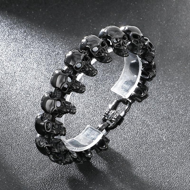Hip Hop Edelstahl Totenkopf Schweres Armband Herren Gothic Glänzend Großer Totenkopf Accessoires 24mm Massiv Personalisierter Schmuck Geschenk