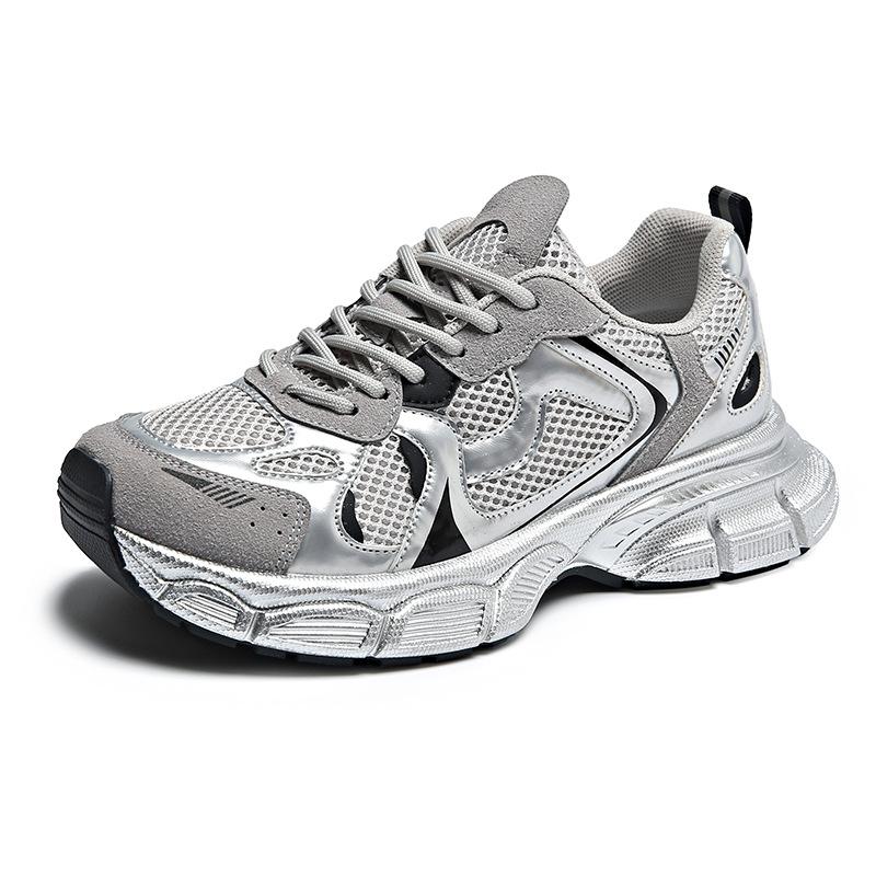 Thick-soled silver heightening women's new breathable retro single-net lightweight casual sports shoes in summer 2025