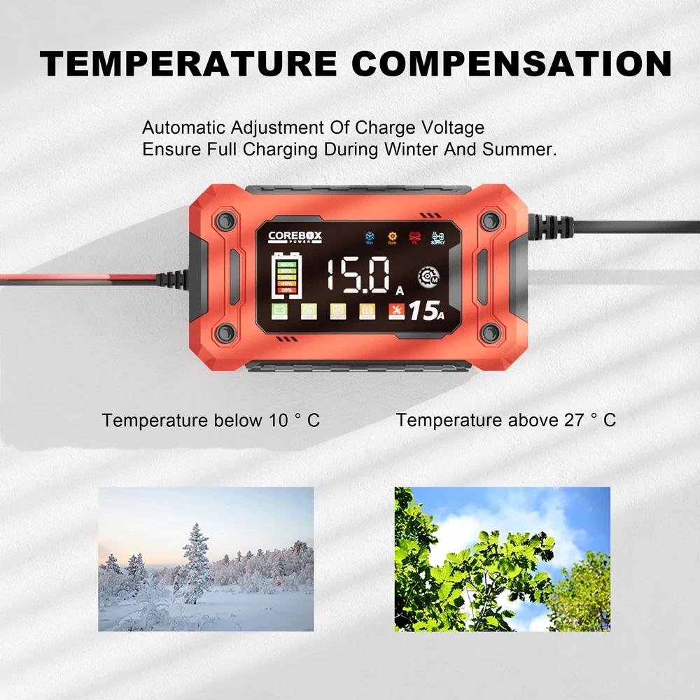 12V 8A 15A Car Charger 14.6V Motorcycle Truck Emergency Jump Starter Digital Display For Lifepo4 Lead Acid AGM GEL Batteries