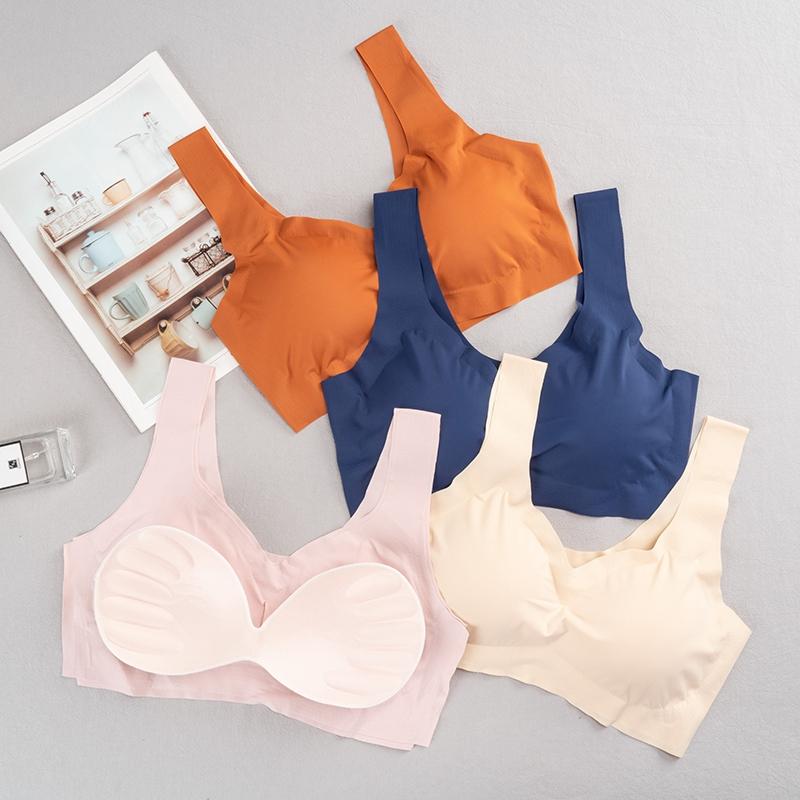 Ice Silk Bra Seamless Vest Bras Women Push Up Underwear Sleep Top Padded Lingerie Bralette
