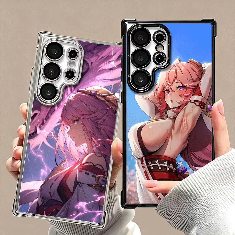 Genshin Impact Yae Miko Plating Phone Case For Samsung Galaxy S24 S25 FE S26 Edge S23 Ultra S22 S21 Plus S20 Anti-Fall Airabag C
