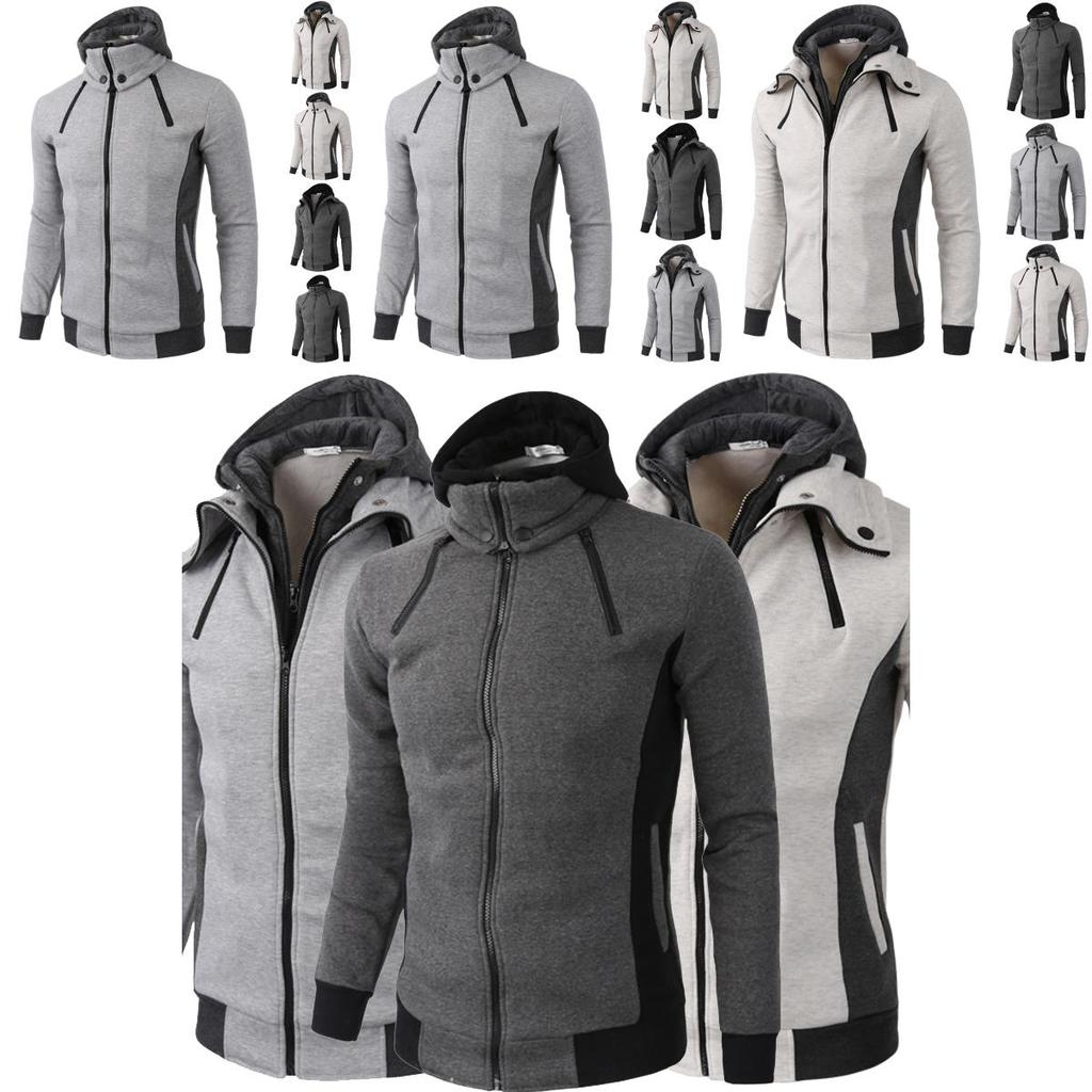 Hanorac elegant pentru bărbați, de culoare uni, cu închidere cu fermoar și buzunare laterale confortabile pentru confort