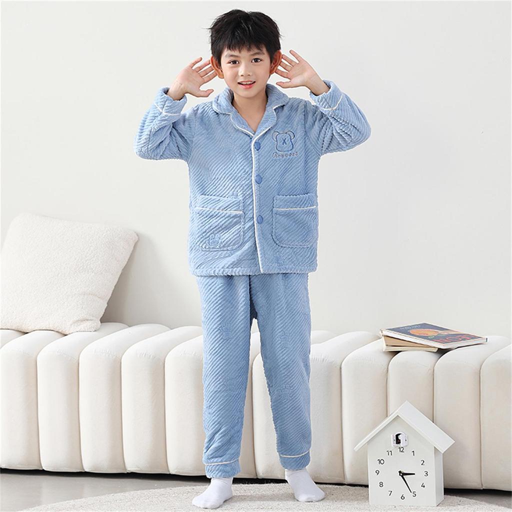 Warm Flannel Boys' Pajamas - Milk Velvet Coral Fleece Winter Sleepwear for Children