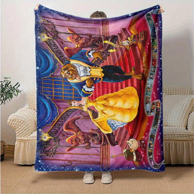 1pc Disney Beauty and the Beast Blanket, Home Decor, Office Napkin, Outdoor Picnic Rug, Gift for Kids & Adults (79x55 Inches)