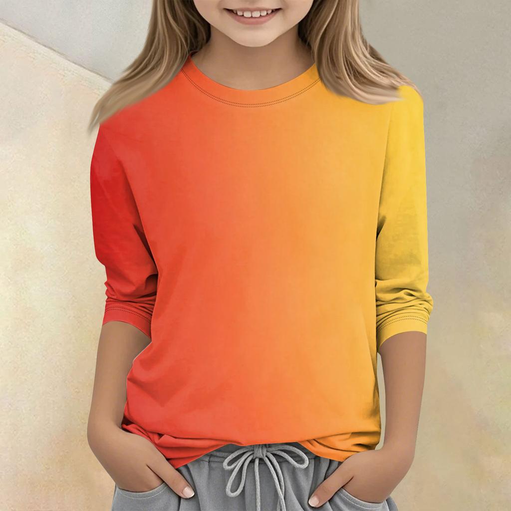 Kinder bedrucktes Rundhals Siebenviertelarm Freizeit T-Shirt