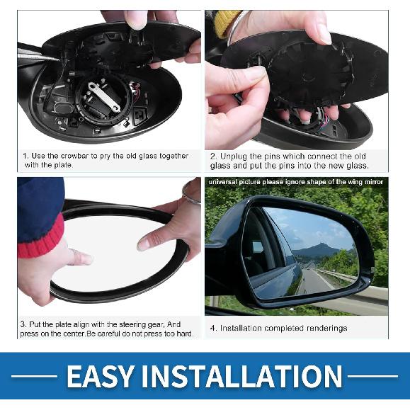 Right Side Mirror Glass Replacement No.7P6857522B/7P6857522C W/Backing Plate for Volkswagen Touareg 2010-2018