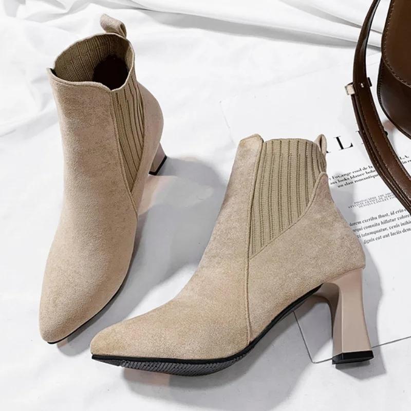 Pointed Sleeve Short Boots for Women's 2025 Autumn and Winter New Korean Fashion Naked Botas Womens Fashion Ankle Boots Female