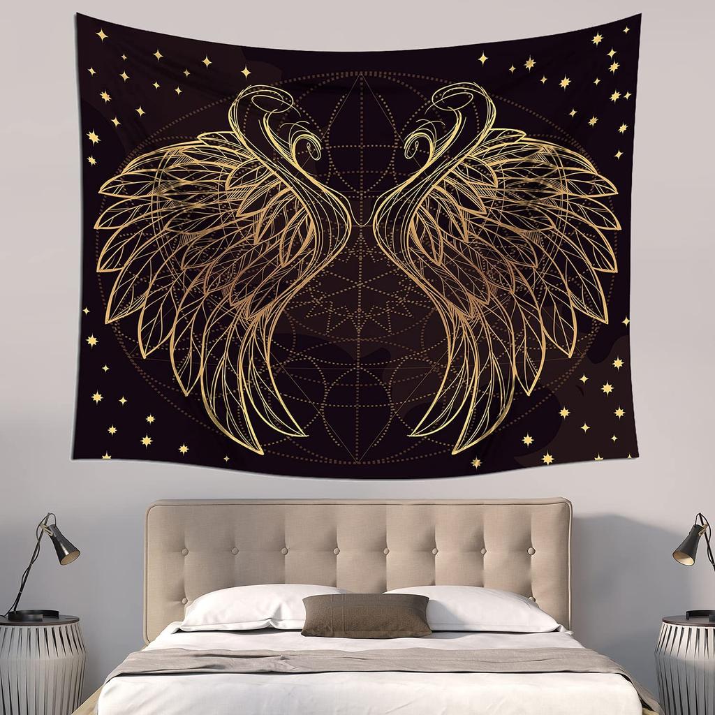 Tapestry aesthetics Black and white tapestry wall hanging, beautiful Trippy Boho fun hippie angel wings home decoration