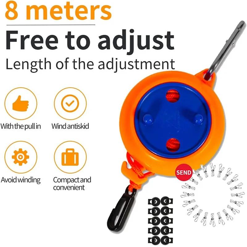 Clothesline Laundry Drying Rope 8M Outdoor Clothes Line Windproof Anti-slip Retractable Cord for Laundry Drying Line Camping