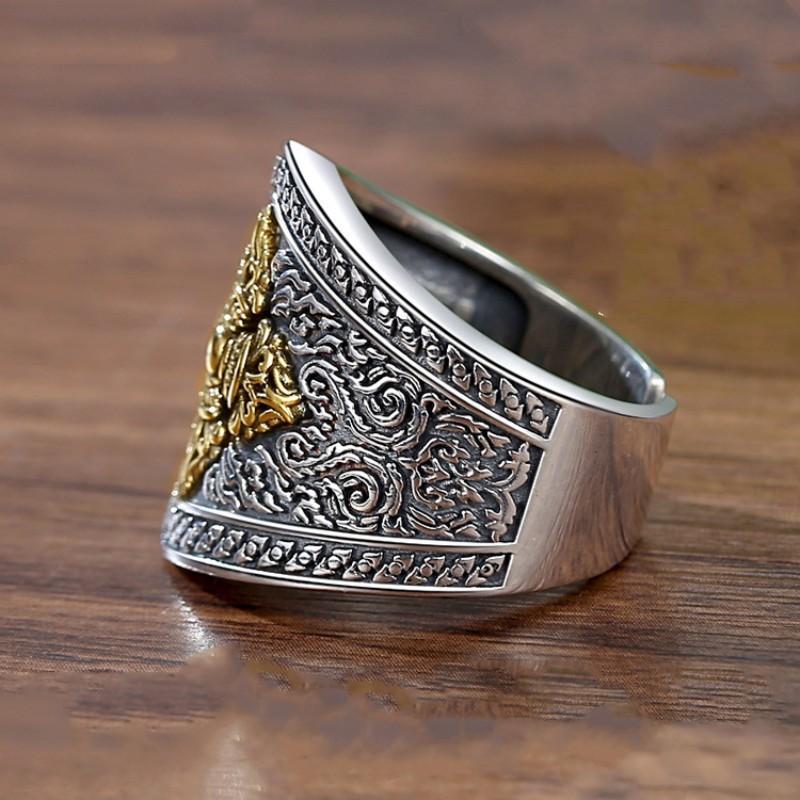 New Retro Cross Vajra Ring Men's Trendy Hip-hop Retro Style Single Ring Jewelry