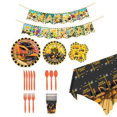 Spot Construction Vehicle Theme Set, Disposable Paper Plate, Paper Cup, Tissue, Tablecloth, Birthday Party Decoration Supplies