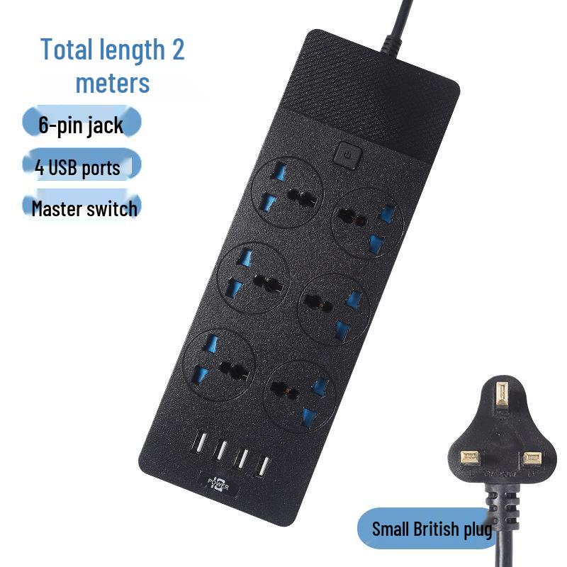 Multinational Power Strip: UK, EU, US Sockets with USB Converter & HK Plug Extension Cord