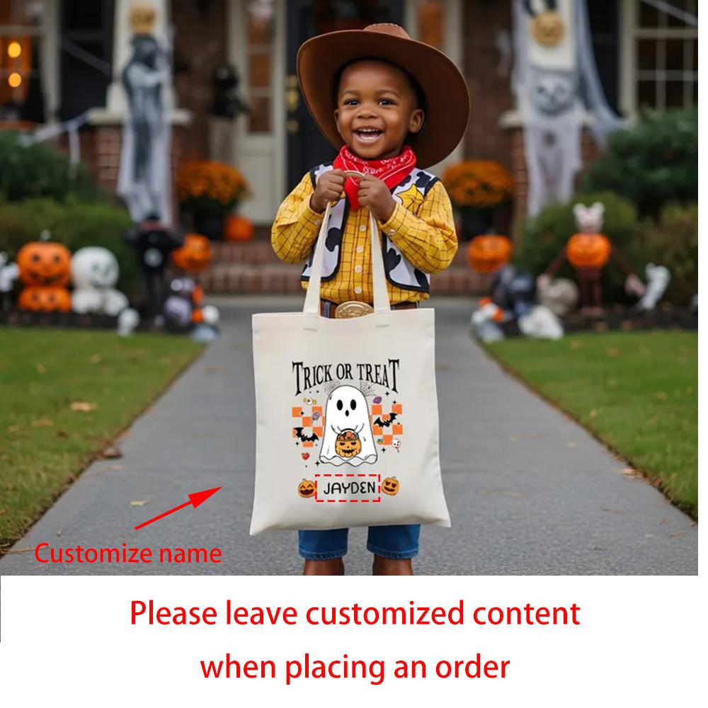 

Custom Kids Trick or Treat Bag Spooky Ghost Halloween Candy Bag Festival Party Decoration Autumn Holiday Gift Kid Back To School 1pcs 34x42cm