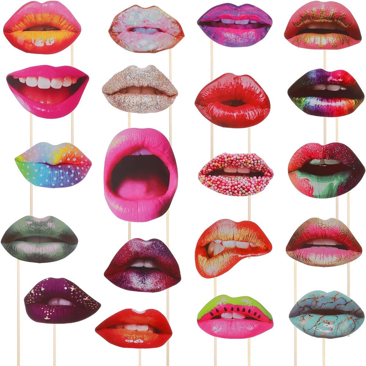 Queen Party Dazzling Lips: 20-Piece Lip Gloss Selfie & Prank Photo Prop Set