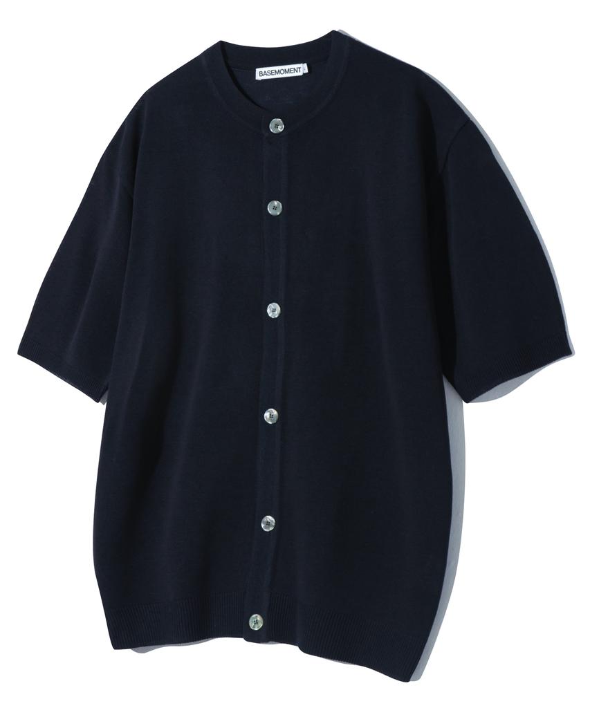 Basemoment Round Neck Half Knit Cardigan Navy